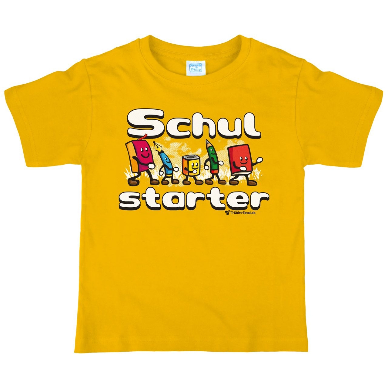 Schulstarter Stifte Kinder T-Shirt mit Name gelb 122 / 128
