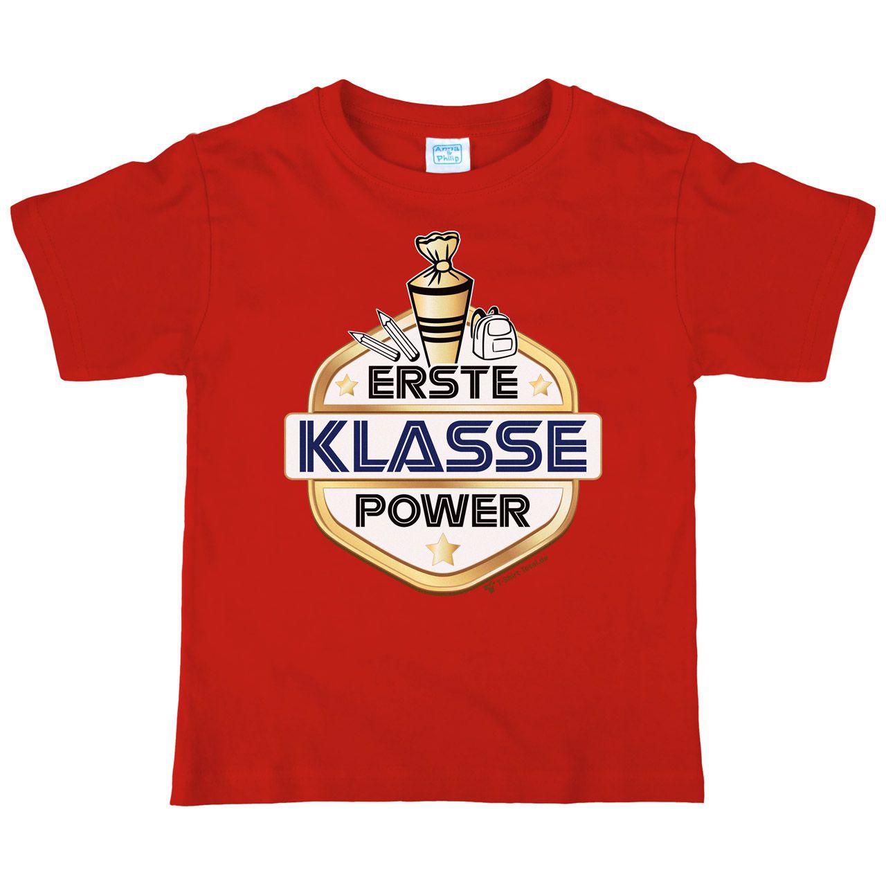 Erste Klasse Power Kinder T-Shirt rot 122 / 128