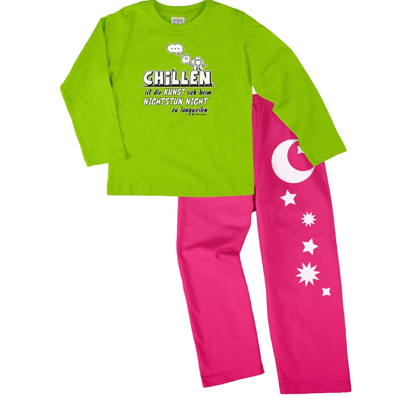 Chillen Pyjama Set hellgrün / pink 134 / 140
