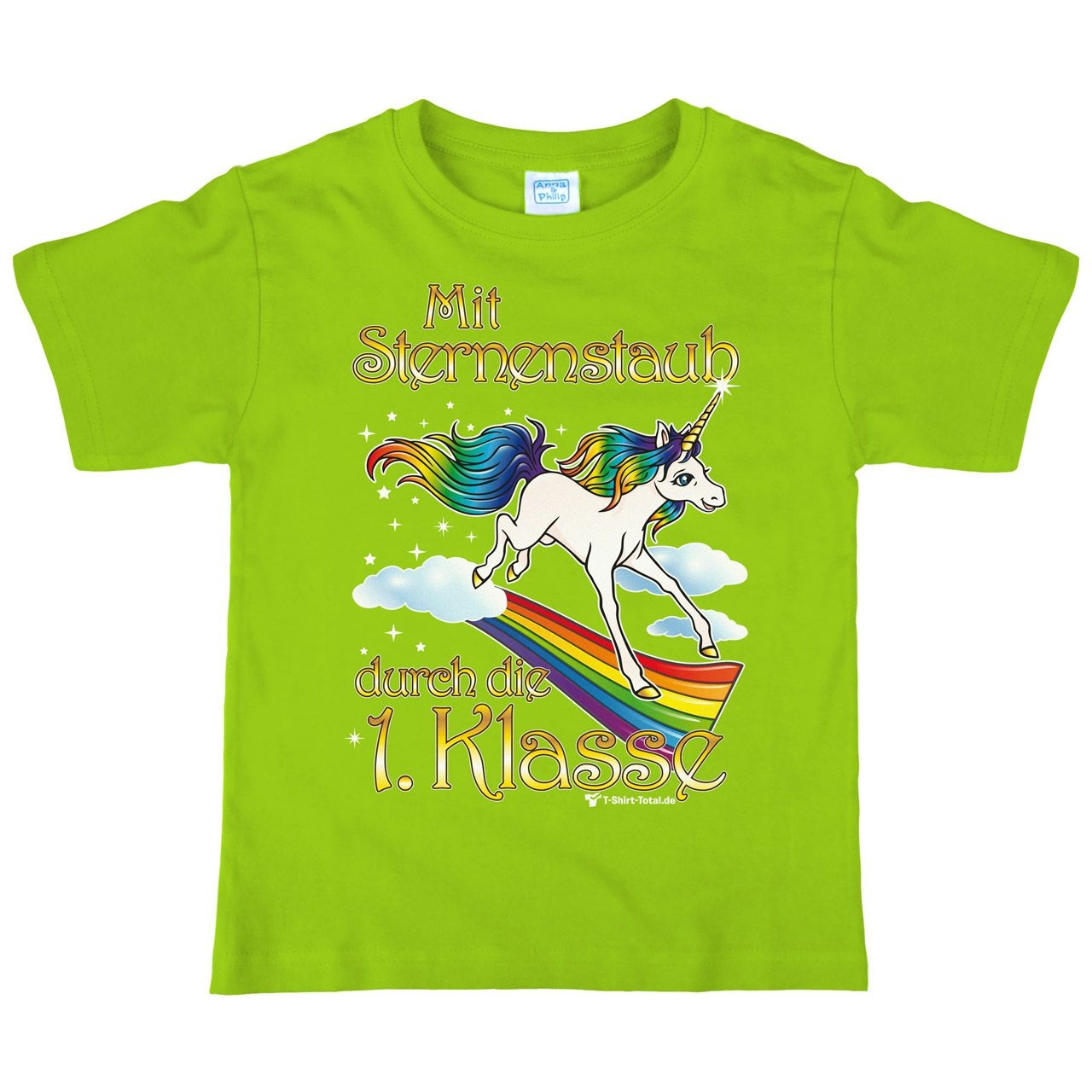Einhorn 1. Klasse Kinder T-Shirt mit Namen hellgrün 122 / 128