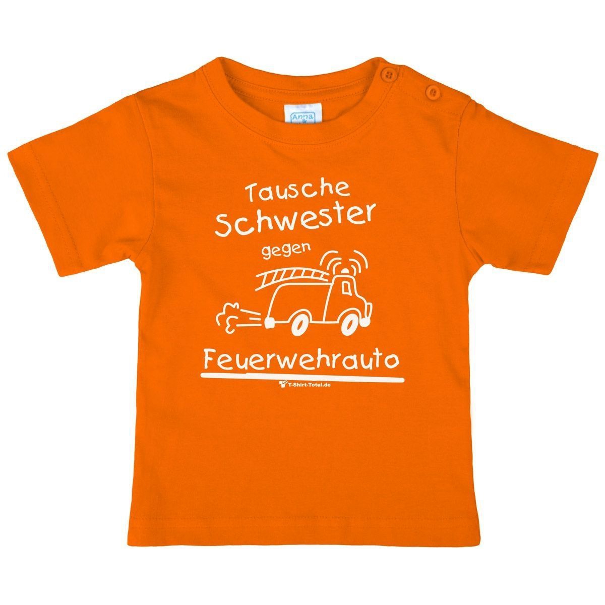 Tausche Schwester gegen Feuerwehr Kinder T-Shirt orange 122 / 128