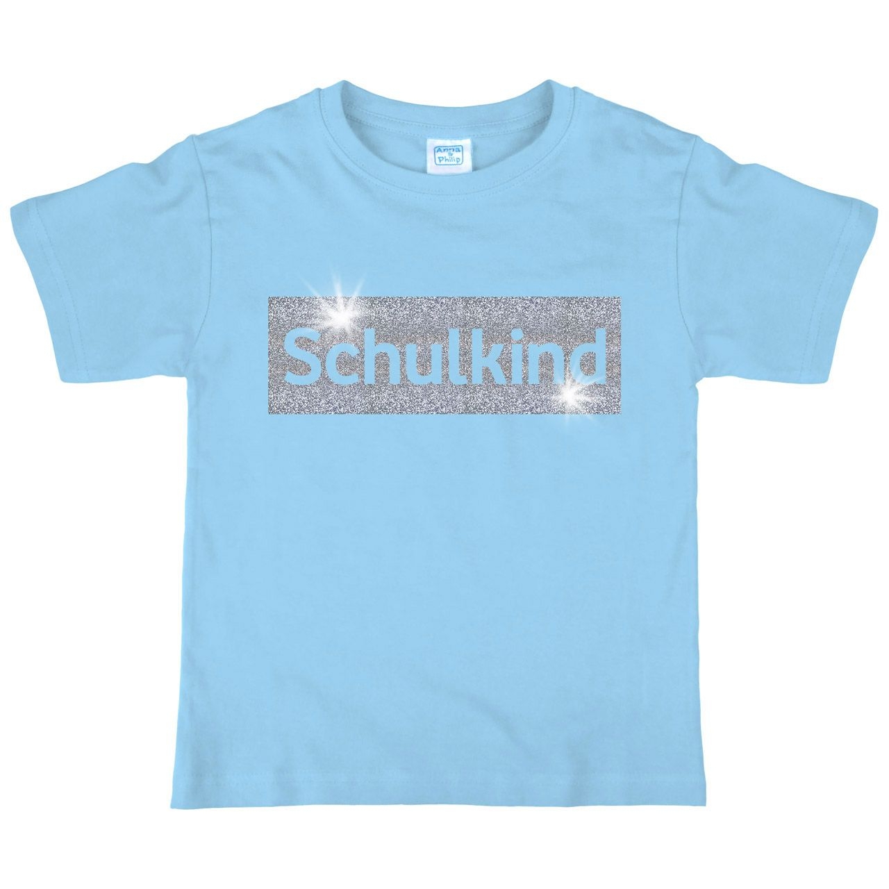 Schulkind Glitzer Kinder T-Shirt mit Namen hellblau 122 / 128