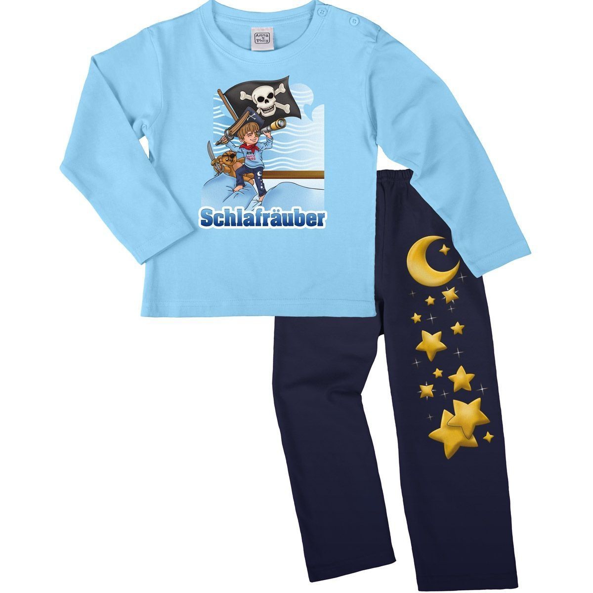 Schlafräuber Pyjama Set hellblau / navy 110 / 116